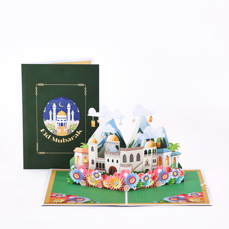 Supplier Sale Eid Mubarak 3D Pop-Up Card Intricate Mosque & Flower Design for Eid Celebrations Greeting Card