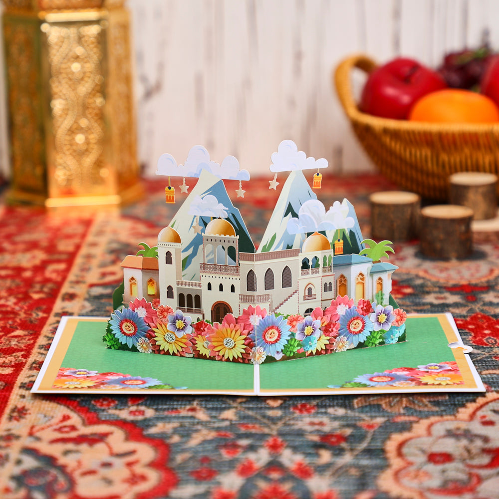 Supplier Sale Eid Mubarak 3D Pop-Up Card Intricate Mosque & Flower Design for Eid Celebrations Greeting Card