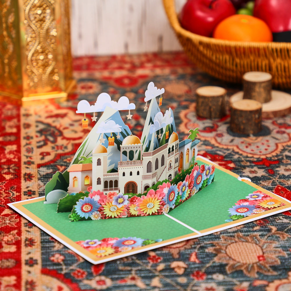 Supplier Sale Eid Mubarak 3D Pop-Up Card Intricate Mosque & Flower Design for Eid Celebrations Greeting Card