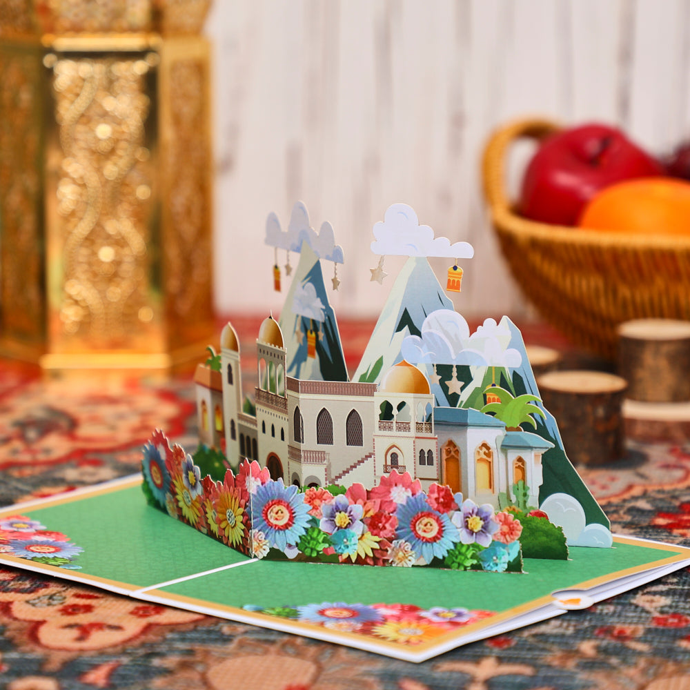 Supplier Sale Eid Mubarak 3D Pop-Up Card Intricate Mosque & Flower Design for Eid Celebrations Greeting Card