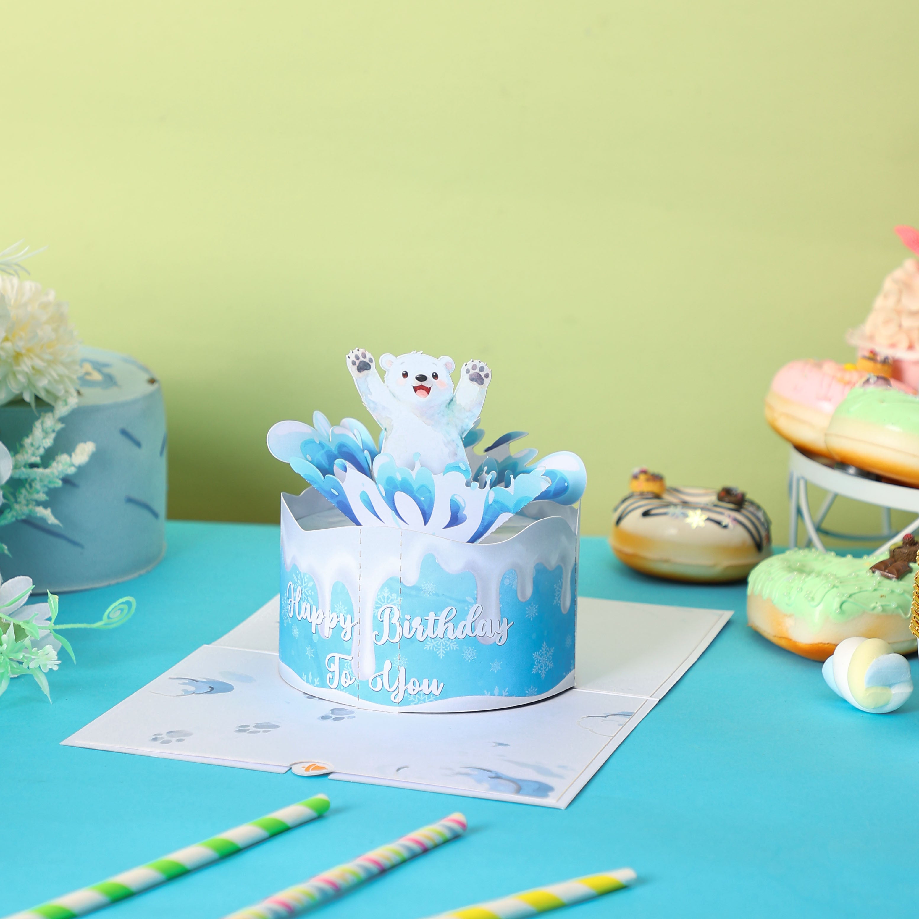 Bulk Supply Polar Bear Happy Birthday 3D Pop-Up Greeting Card Unique Cake Design Gift