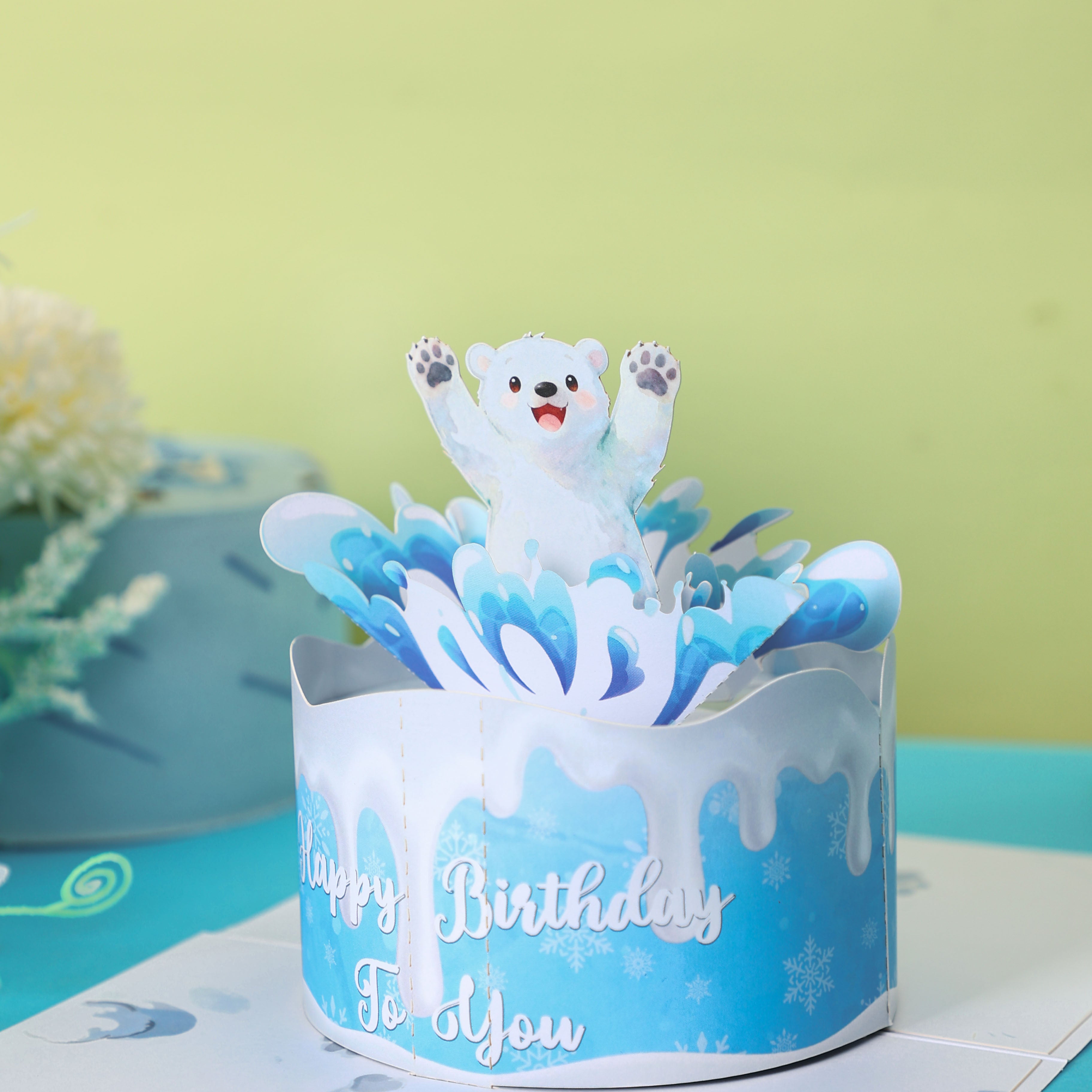Bulk Supply Polar Bear Happy Birthday 3D Pop-Up Greeting Card Unique Cake Design Gift