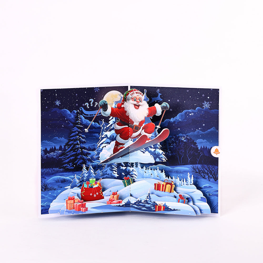 Factory Direct Sale Skiing Santa 3D Pop-Up Christmas Card Festive Greeting Card for Holiday Wishes Winter Celebrations