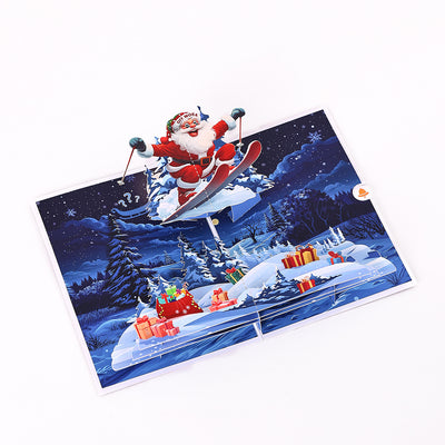 Factory Direct Sale Skiing Santa 3D Pop-Up Christmas Card Festive Greeting Card for Holiday Wishes Winter Celebrations