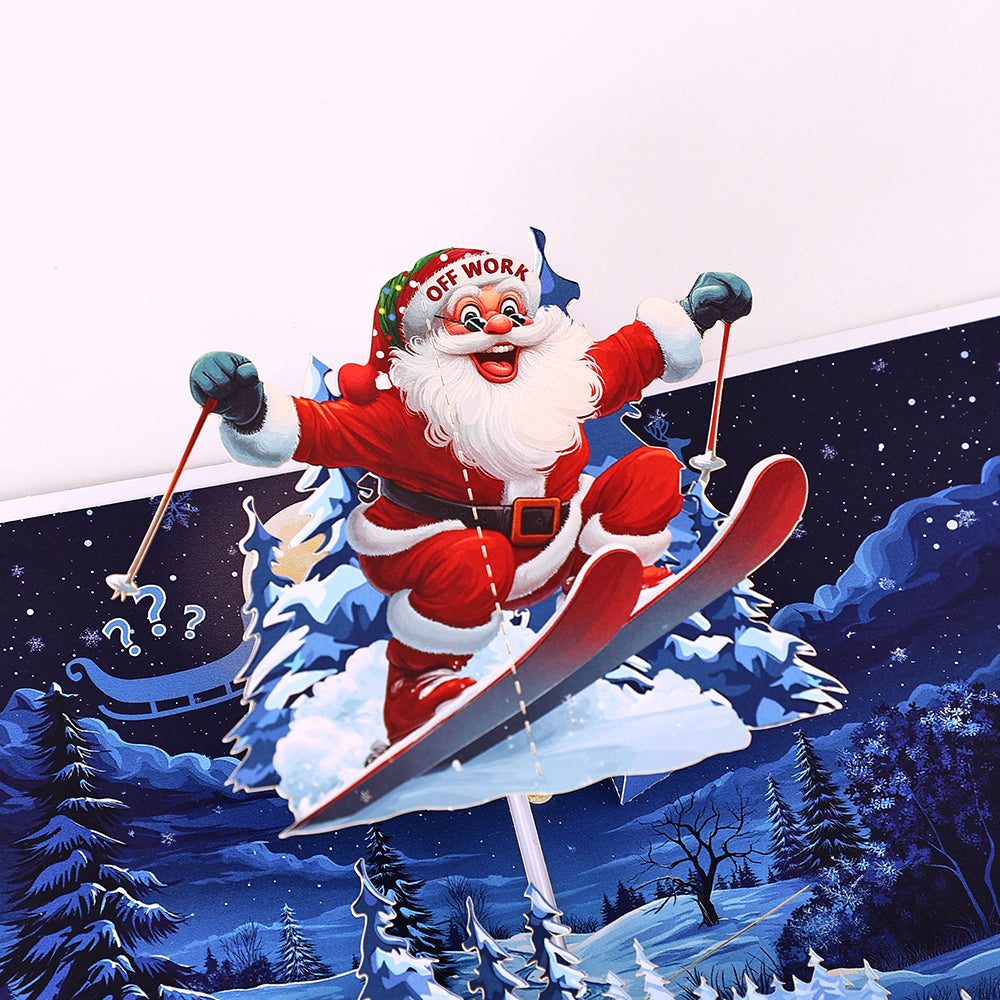 Factory Direct Sale Skiing Santa 3D Pop-Up Christmas Card Festive Greeting Card for Holiday Wishes Winter Celebrations