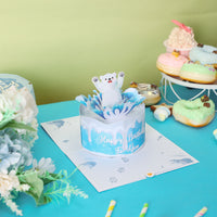 Bulk Supply Polar Bear Happy Birthday 3D Pop-Up Greeting Card Unique Cake Design Gift