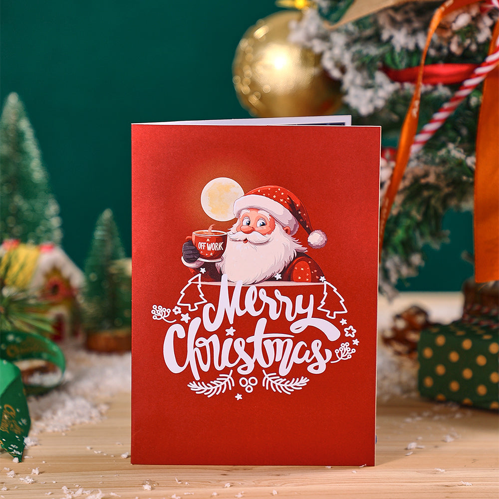 Factory Direct Sale Skiing Santa 3D Pop-Up Christmas Card Festive Greeting Card for Holiday Wishes Winter Celebrations