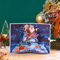 Factory Direct Sale Skiing Santa 3D Pop-Up Christmas Card Festive Greeting Card for Holiday Wishes Winter Celebrations