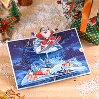 Factory Direct Sale Skiing Santa 3D Pop-Up Christmas Card Festive Greeting Card for Holiday Wishes Winter Celebrations