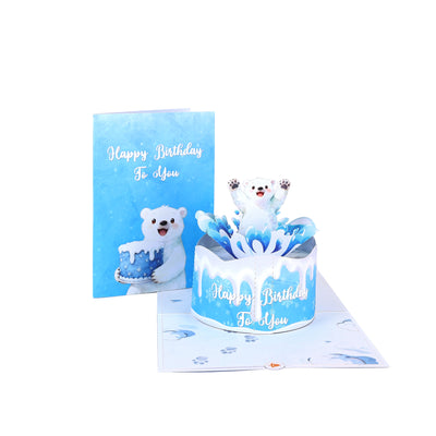 Bulk Supply Polar Bear Happy Birthday 3D Pop-Up Greeting Card Unique Cake Design Gift