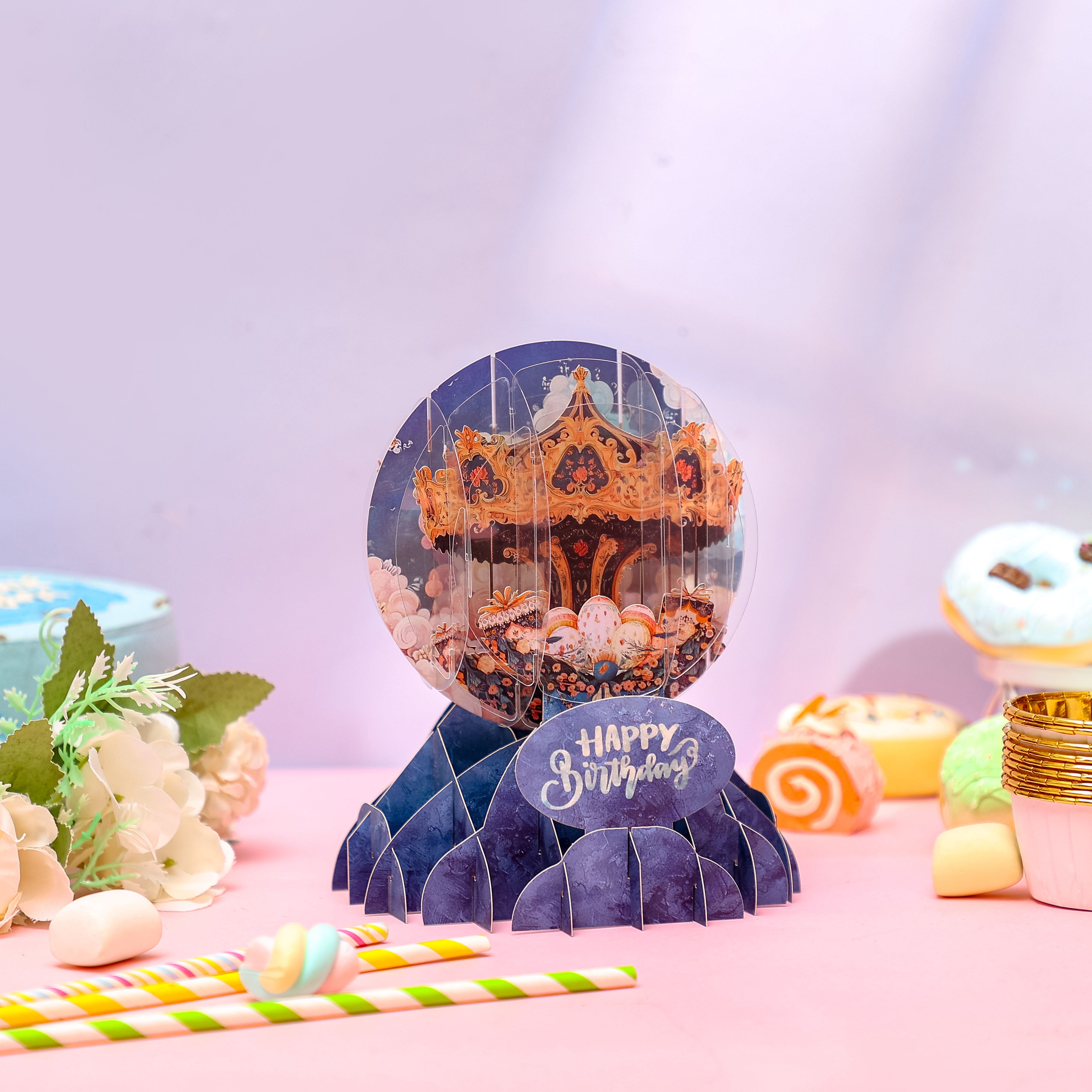 Cost-Effective Carousel 3D Pop-Up Card Magical Crystal Ball Birthday Desk Decor