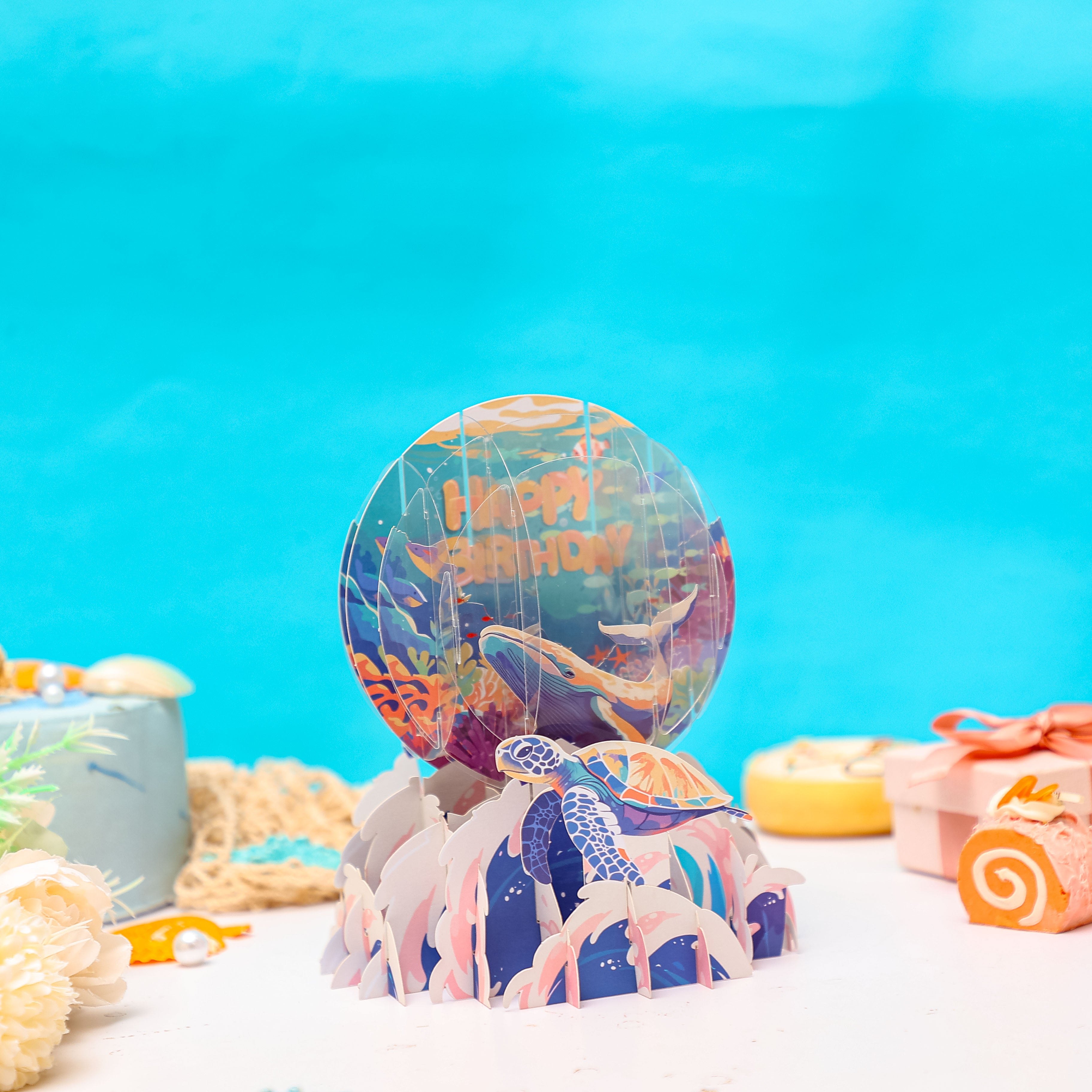 Wholesale Manufacturer Underwater World 3D Pop-Up Card Whale & Turtle Ocean Scene Birthday Desk Decor