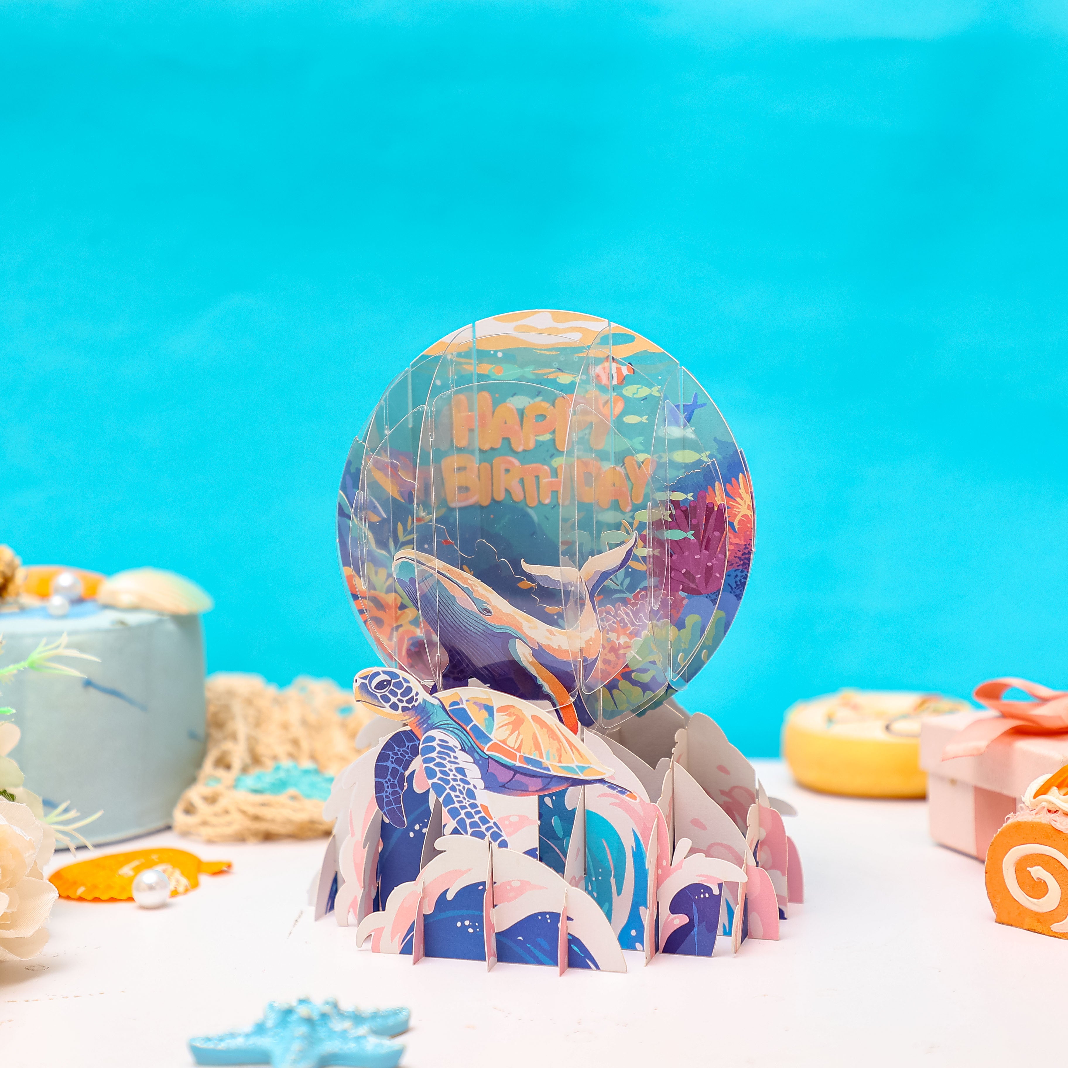 Wholesale Manufacturer Underwater World 3D Pop-Up Card Whale & Turtle Ocean Scene Birthday Desk Decor