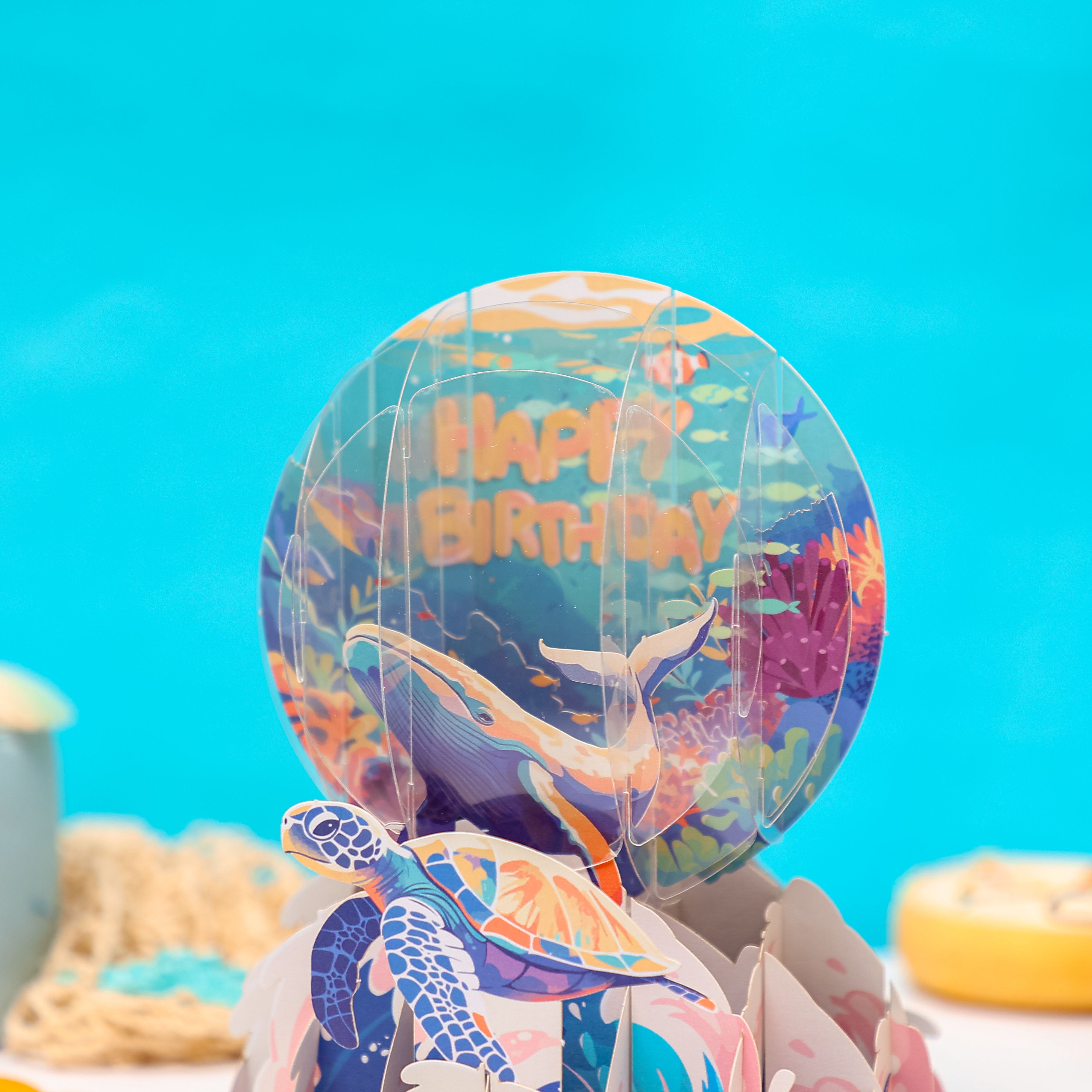 Wholesale Manufacturer Underwater World 3D Pop-Up Card Whale & Turtle Ocean Scene Birthday Desk Decor