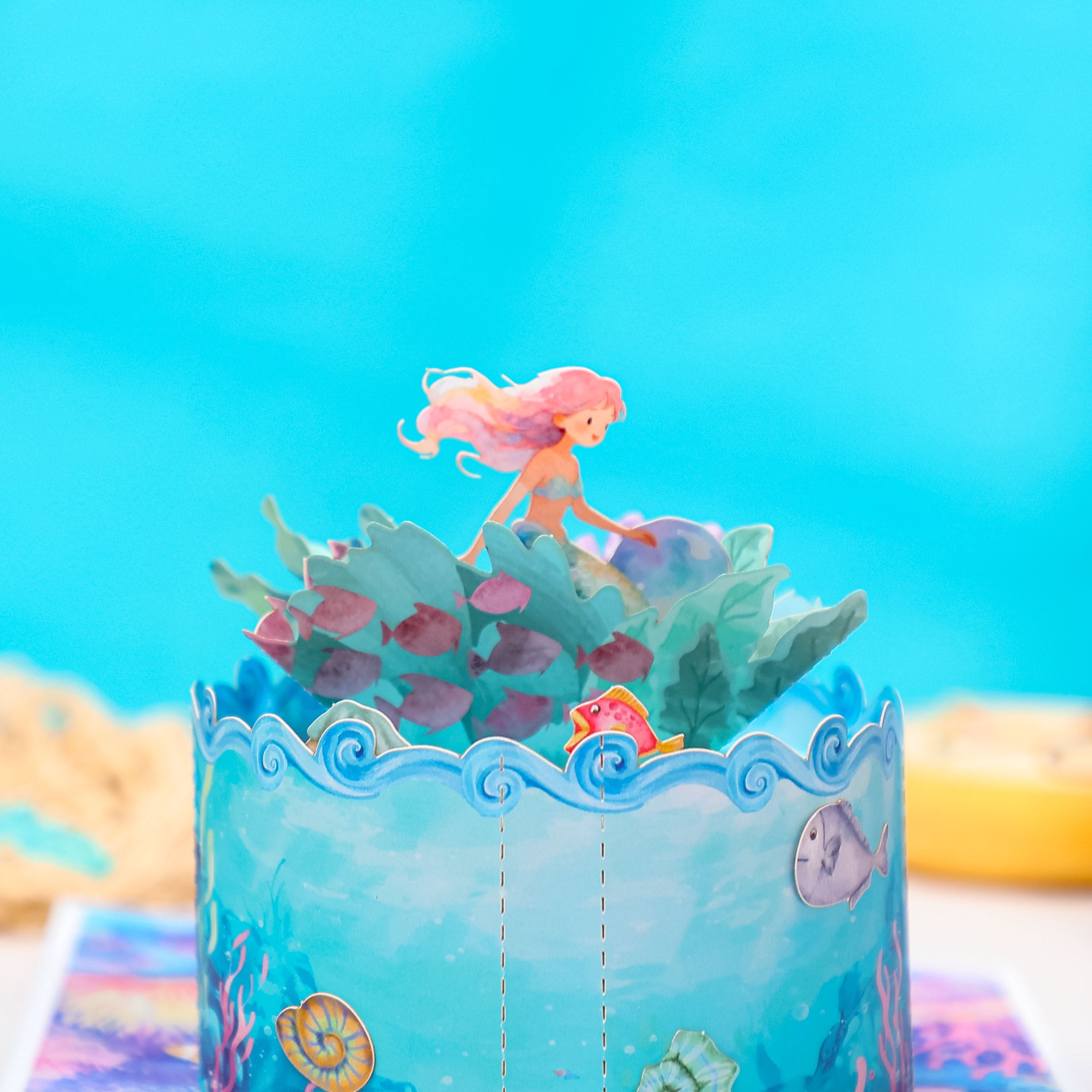 Custom Manufacturer Mermaid 3D Pop-Up Card Birthday Underwater Cake Design Bulk Party Greeting Card
