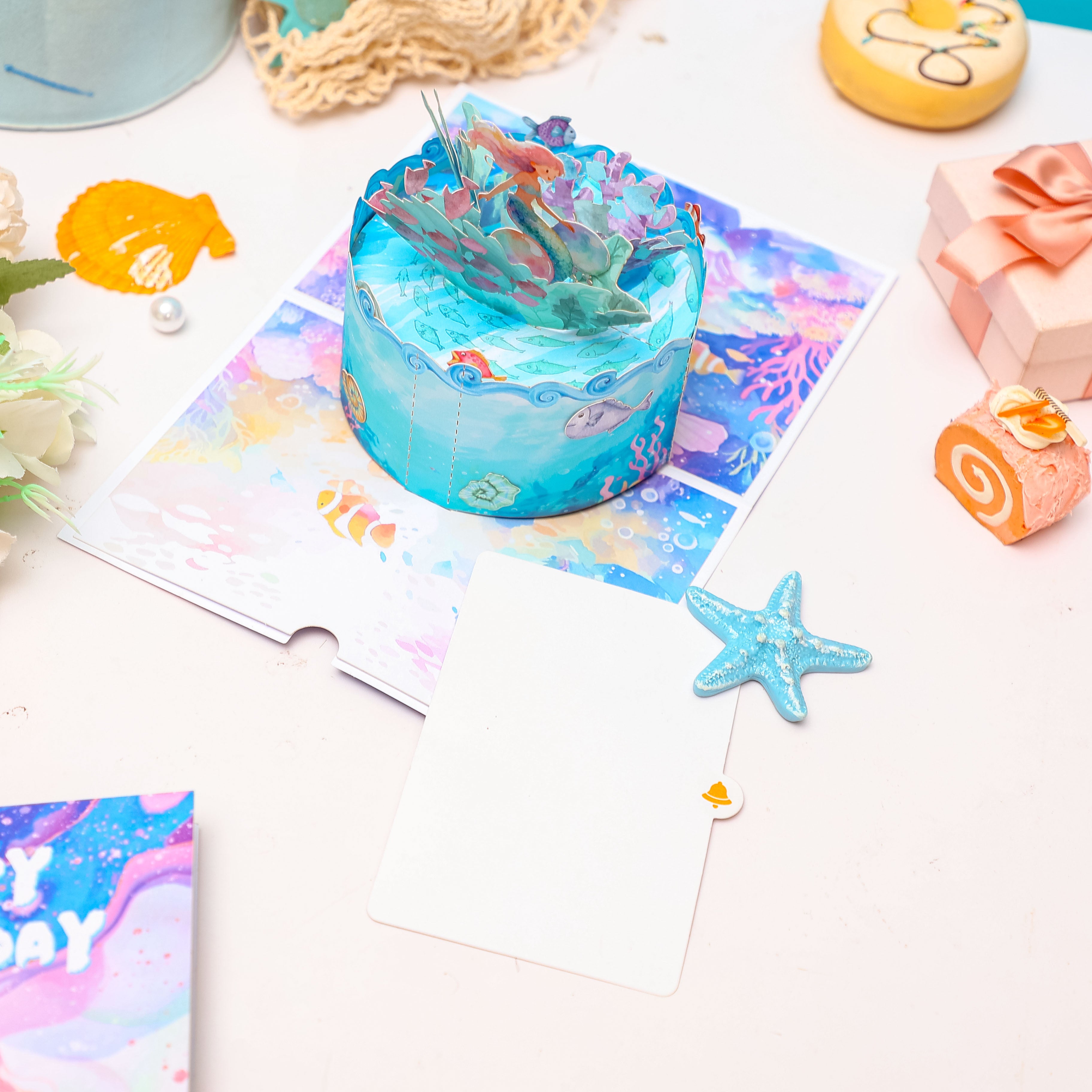 Custom Manufacturer Mermaid 3D Pop-Up Card Birthday Underwater Cake Design Bulk Party Greeting Card