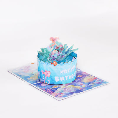 Custom Manufacturer Mermaid 3D Pop-Up Card Birthday Underwater Cake Design Bulk Party Greeting Card