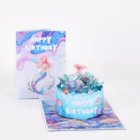 Custom Manufacturer Mermaid 3D Pop-Up Card Birthday Underwater Cake Design Bulk Party Greeting Card
