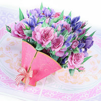 Manufacturer Wholesale Pink Pueple Roses Flower Bouquet 3D Pop-up Card