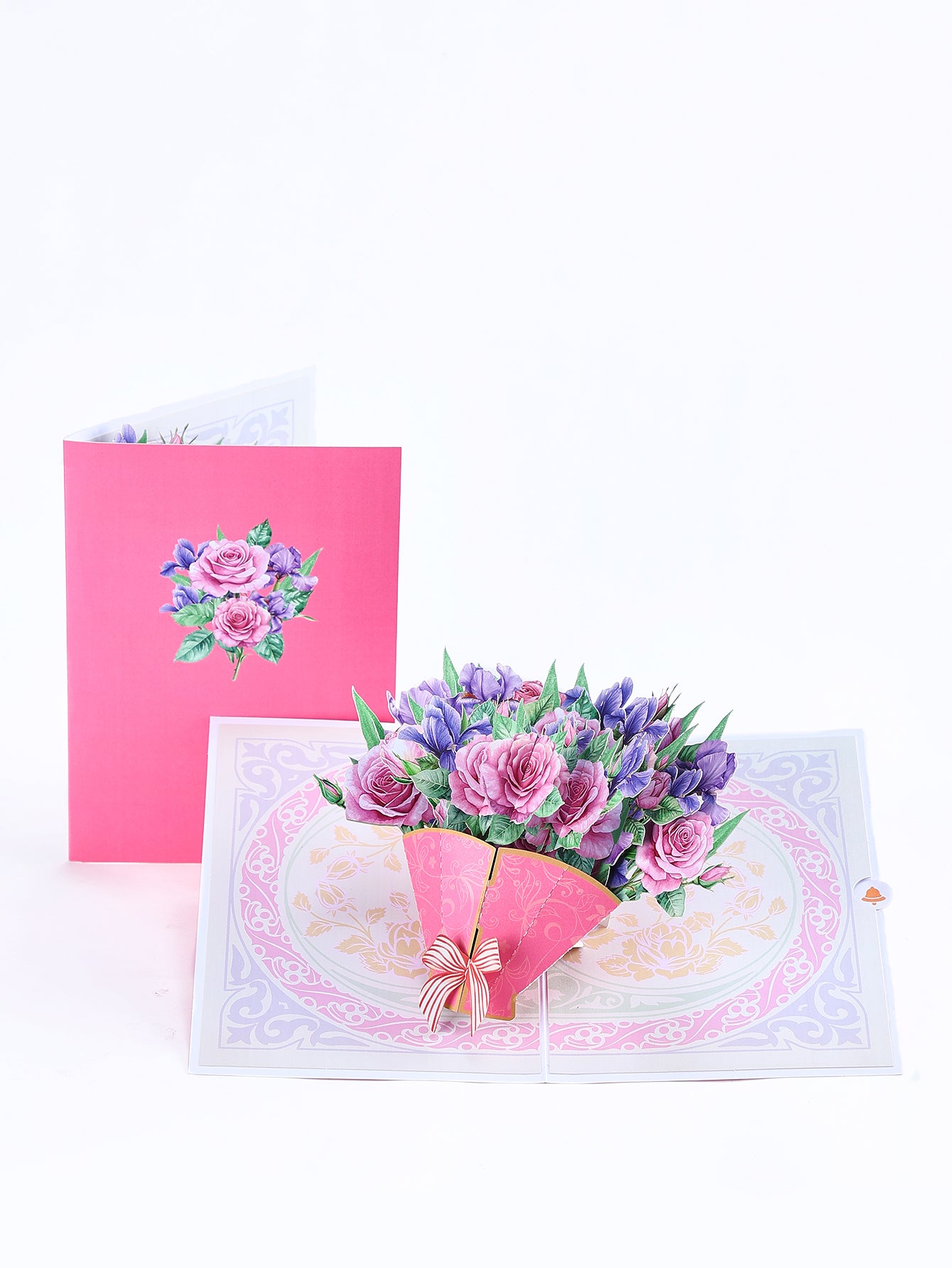 Manufacturer Wholesale Pink Pueple Roses Flower Bouquet 3D Pop-up Card
