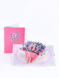Manufacturer Wholesale Pink Pueple Roses Flower Bouquet 3D Pop-up Card