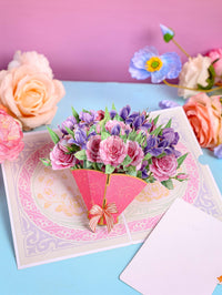 Manufacturer Wholesale Pink Pueple Roses Flower Bouquet 3D Pop-up Card
