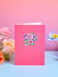 Manufacturer Wholesale Pink Pueple Roses Flower Bouquet 3D Pop-up Card