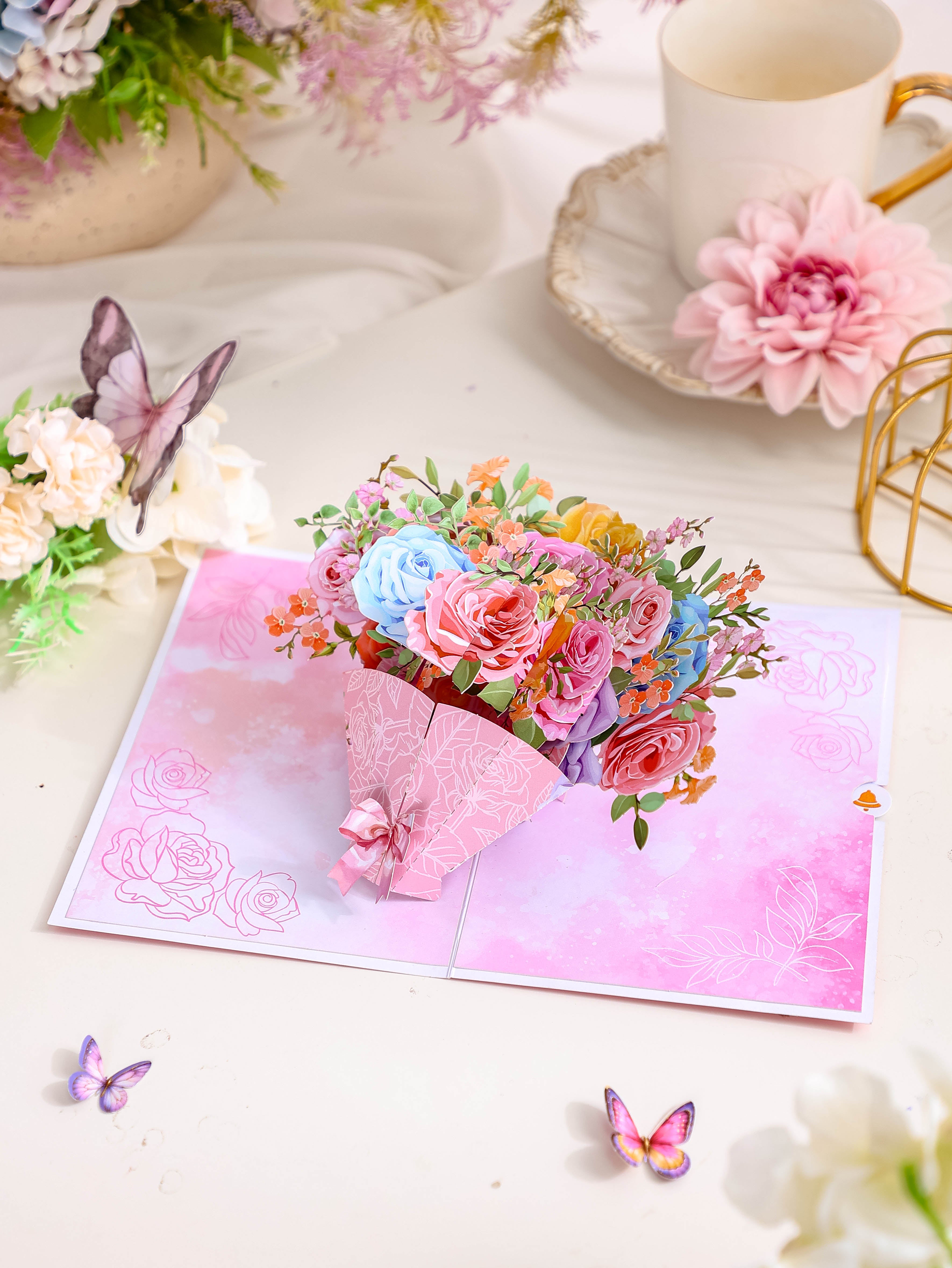 High Quality Colorful Mixed Flower Bouquet 3D Pop-Up Card Competitive Price Greeting Card