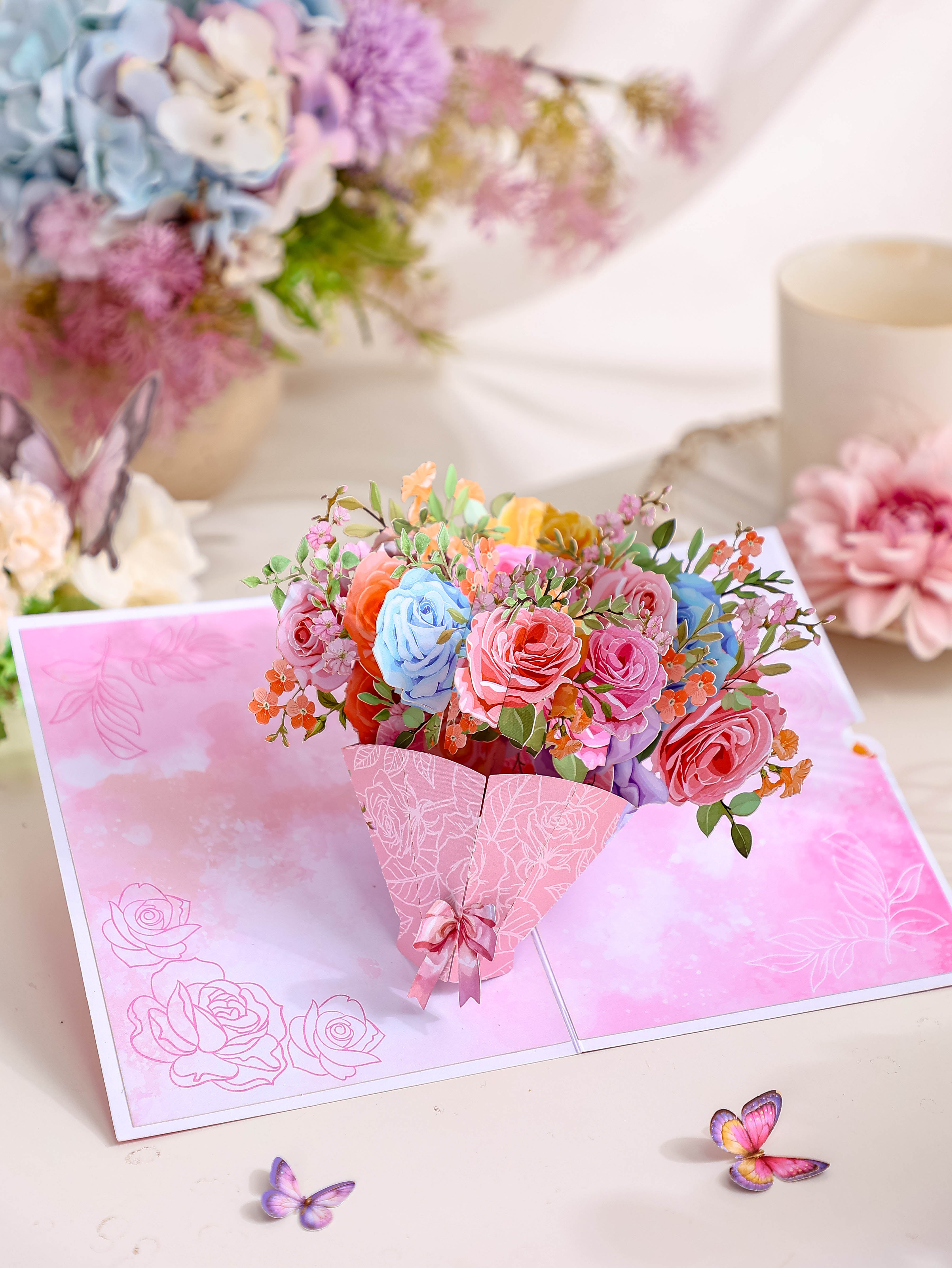 High Quality Colorful Mixed Flower Bouquet 3D Pop-Up Card Competitive Price Greeting Card