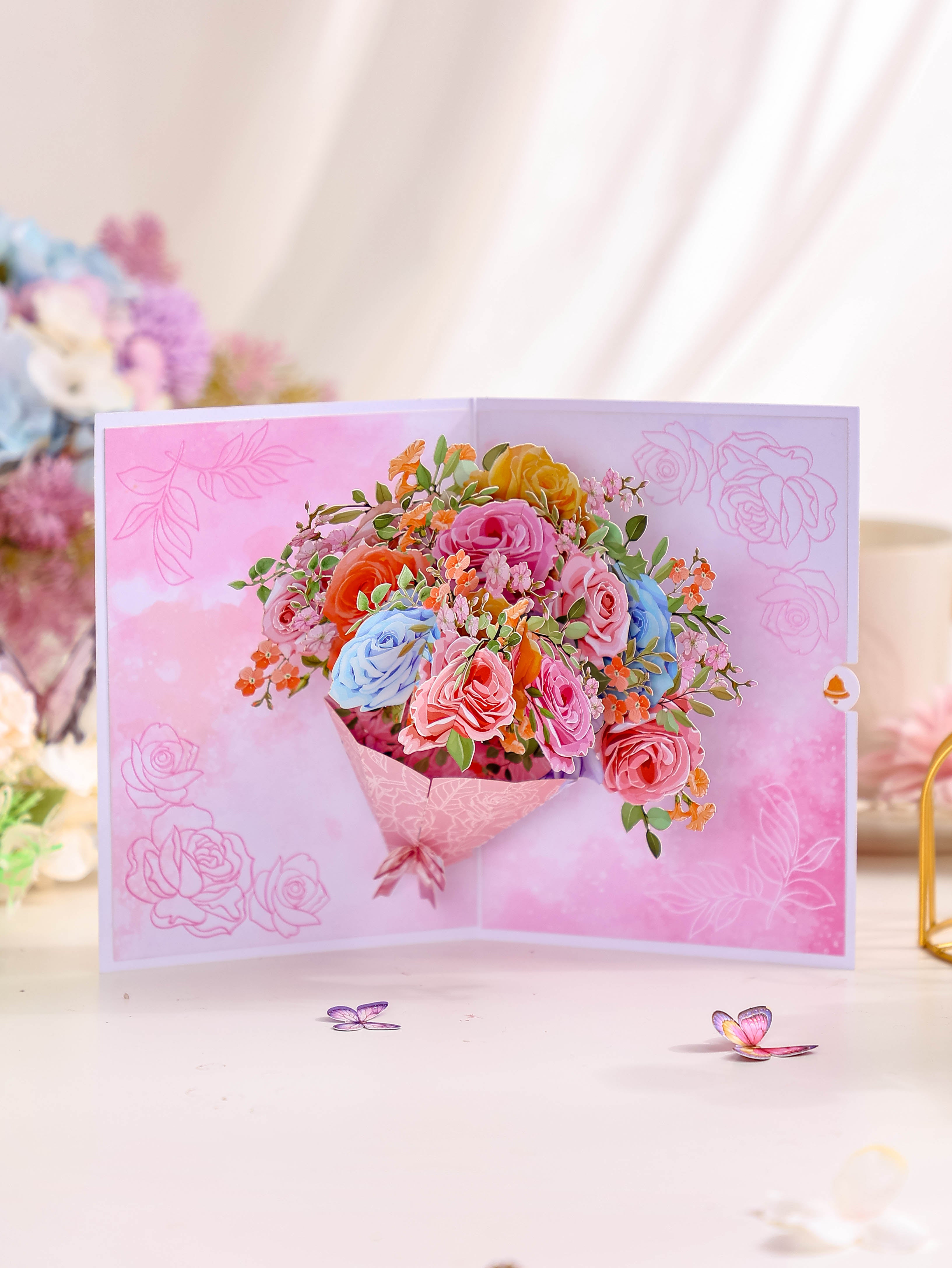 High Quality Colorful Mixed Flower Bouquet 3D Pop-Up Card Competitive Price Greeting Card