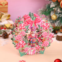 Custom Logo Nutcracker Christmas Wreath 3D Pop-Up Greeting Card Festive Holiday 3D Desk Decor