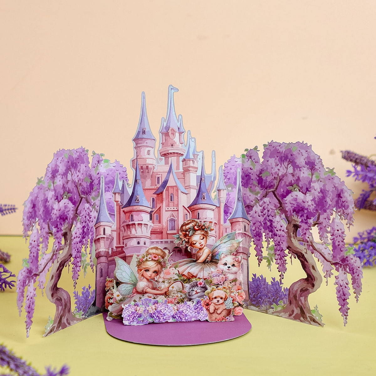Handmade Cards Manufacturer 3D Pop-Up Fairy Castle Greeting Card Wisteria & Fairies Design
