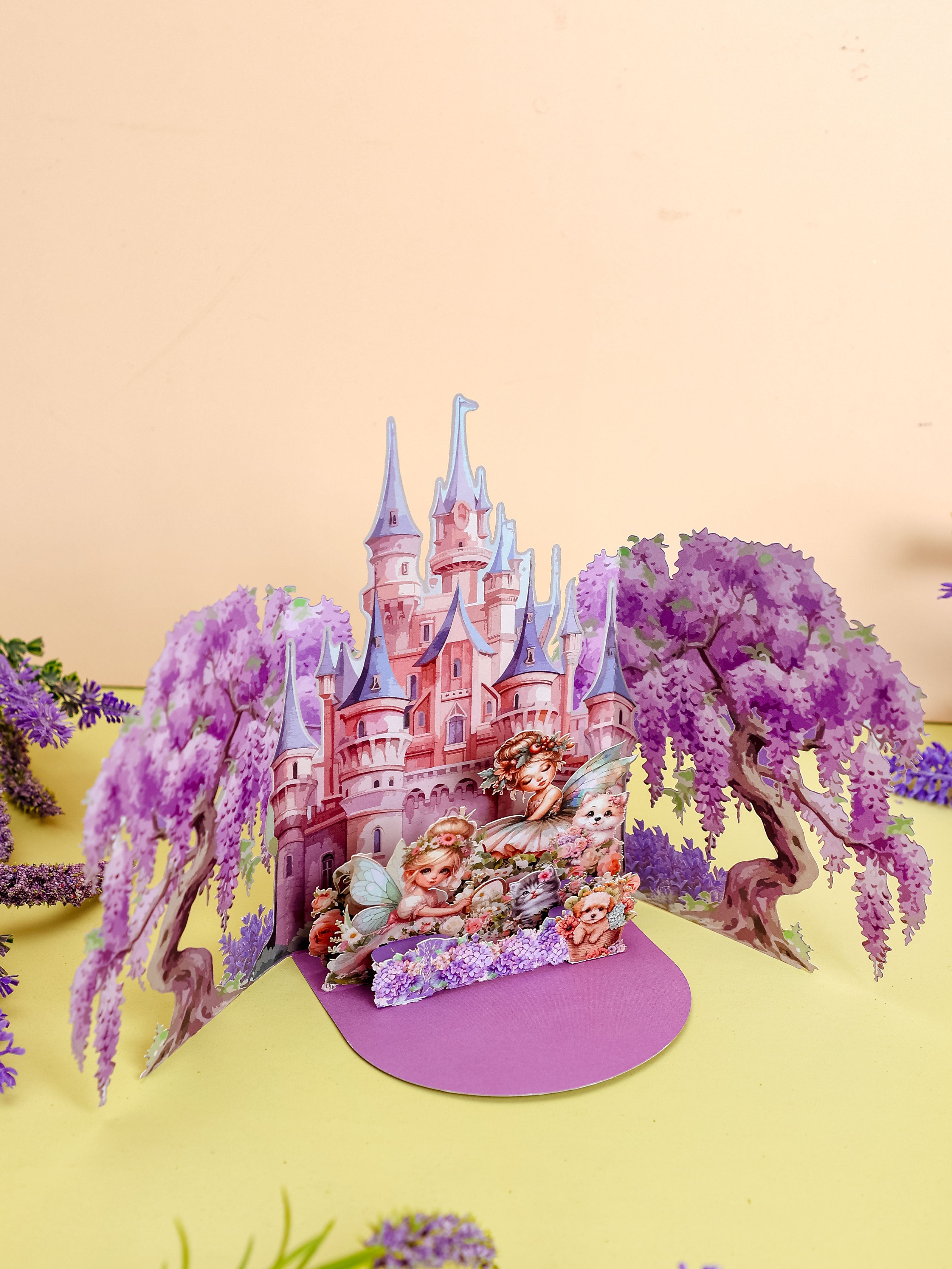 Handmade Cards Manufacturer 3D Pop-Up Fairy Castle Greeting Card Wisteria & Fairies Design