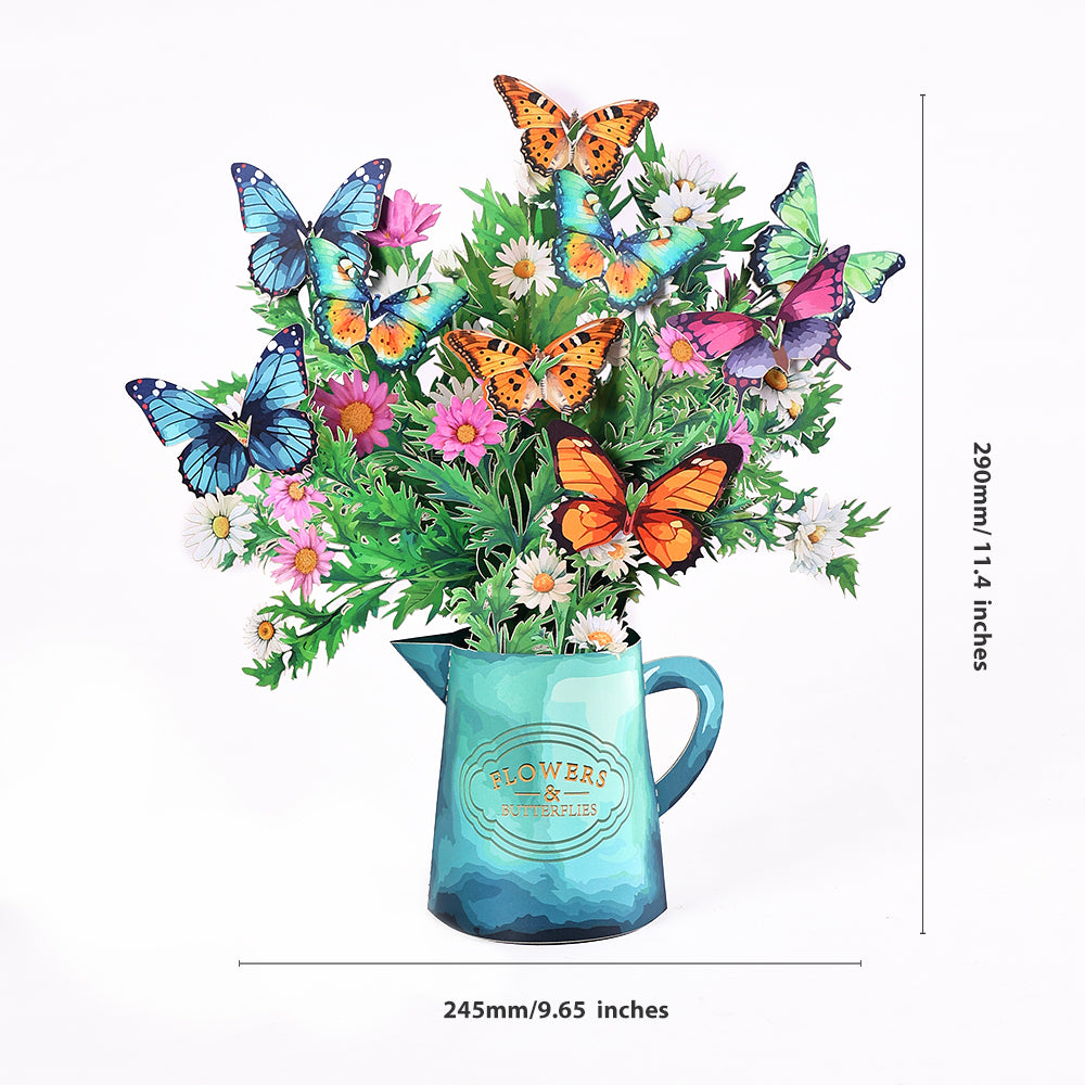 Factory Sale Butterfly Wildflower 3D Pop-Up Flower Bouquet Forever Floral Tabletop Decor Greeting Card