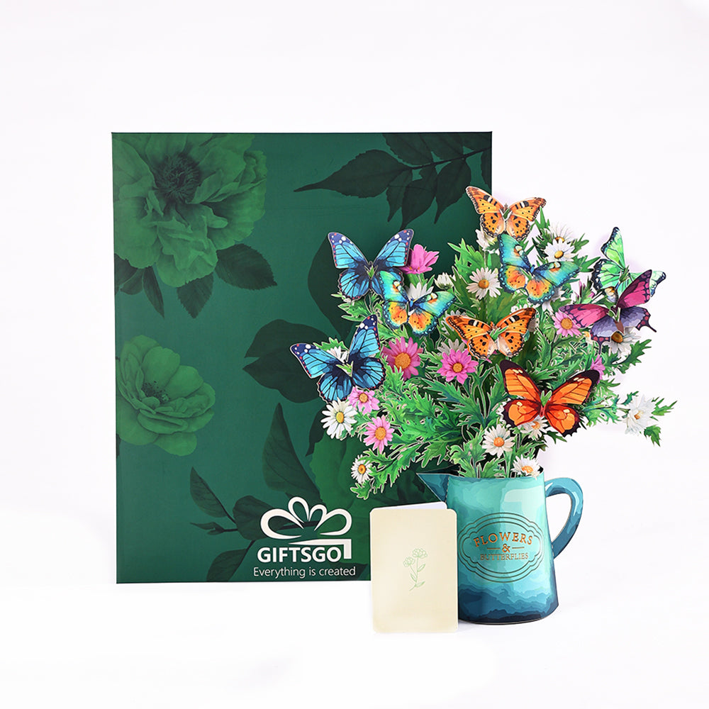 Factory Sale Butterfly Wildflower 3D Pop-Up Flower Bouquet Forever Floral Tabletop Decor Greeting Card