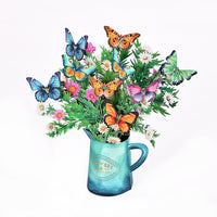 Factory Sale Butterfly Wildflower 3D Pop-Up Flower Bouquet Forever Floral Tabletop Decor Greeting Card
