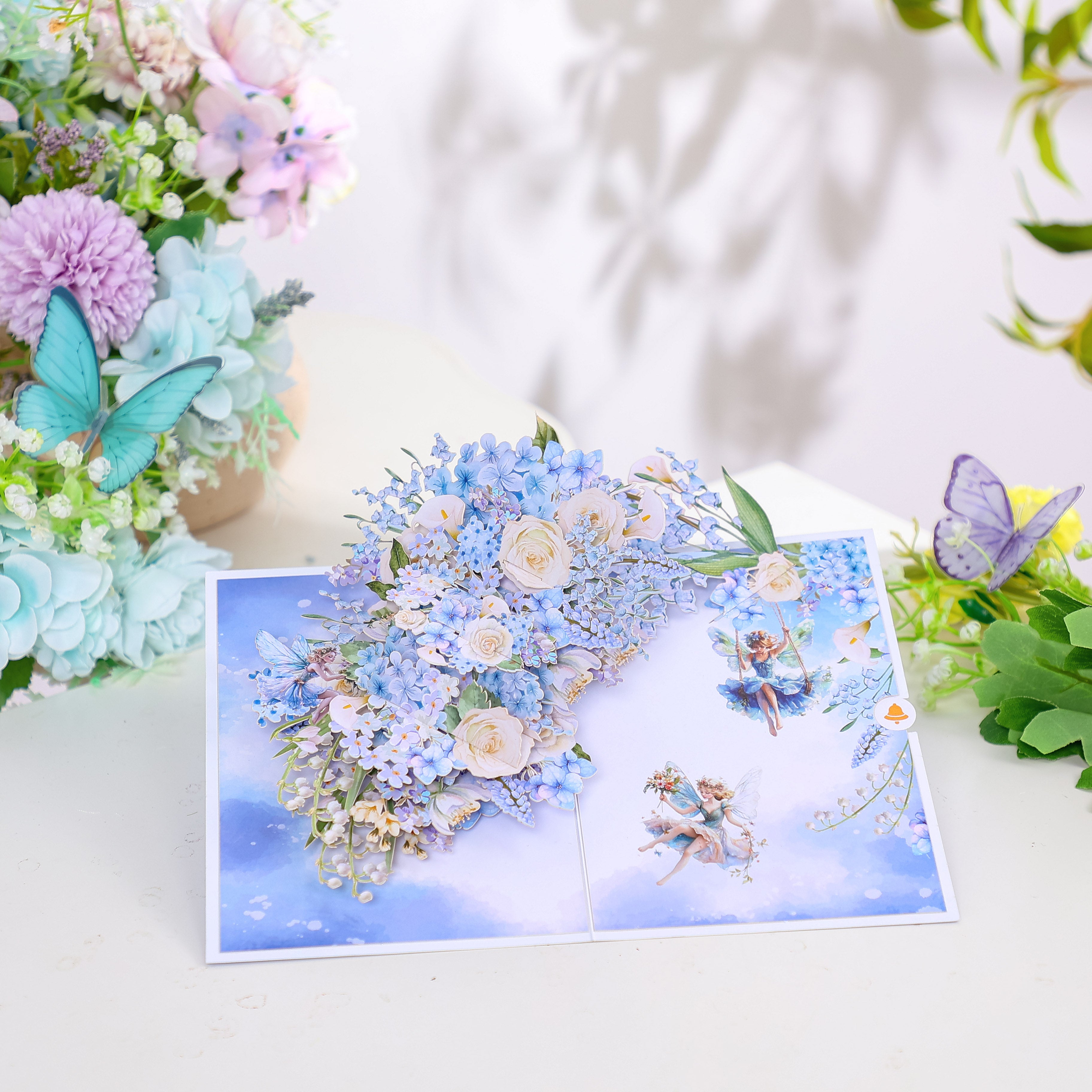Bulk Order Greeting Card Blue Hydrangea With Fairy Flower Branch 3D Pop-up Card