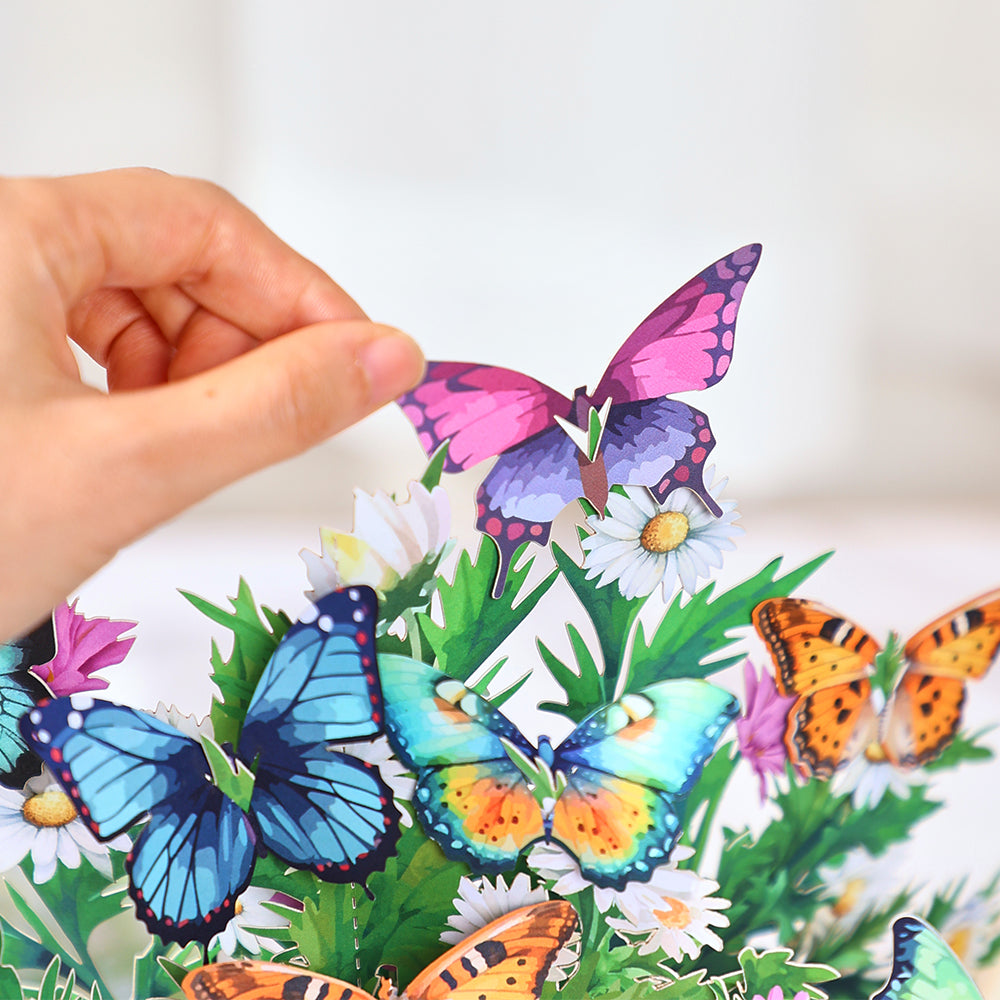 Factory Sale Butterfly Wildflower 3D Pop-Up Flower Bouquet Forever Floral Tabletop Decor Greeting Card