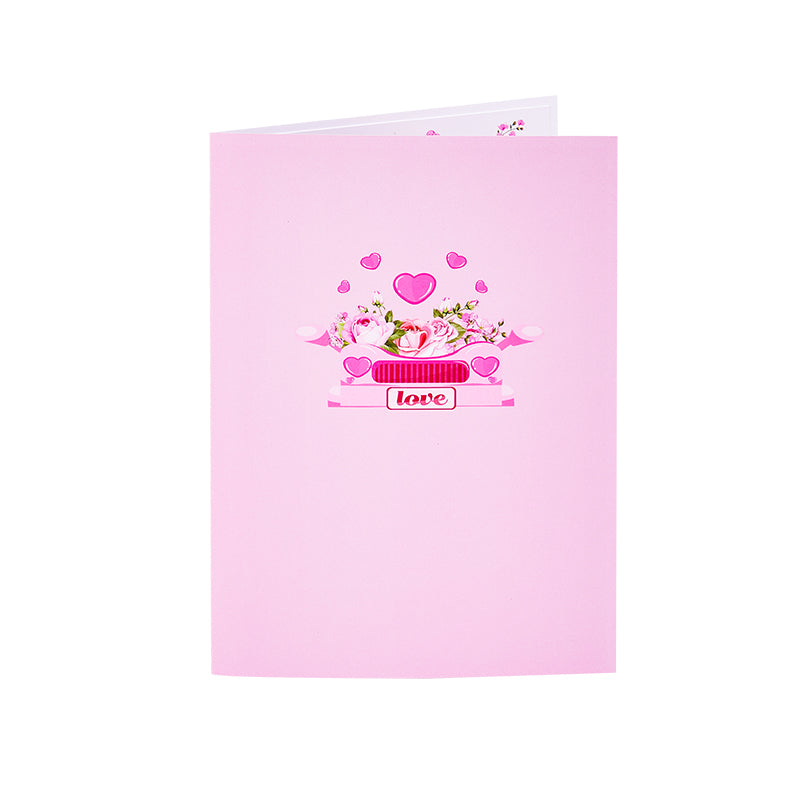 Large Scale Sale 3D Pop-Up Greeting Card With Pink Flowers Car Design Handmade Card