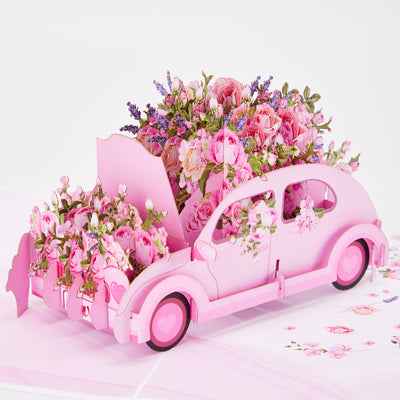 Large Scale Sale 3D Pop-Up Greeting Card With Pink Flowers Car Design Handmade Card