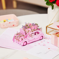 Large Scale Sale 3D Pop-Up Greeting Card With Pink Flowers Car Design Handmade Card