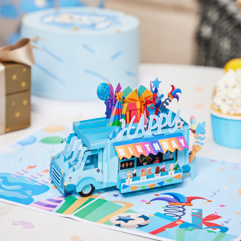 Men's Version Ice Cream Truck Birthday Pop Up Card