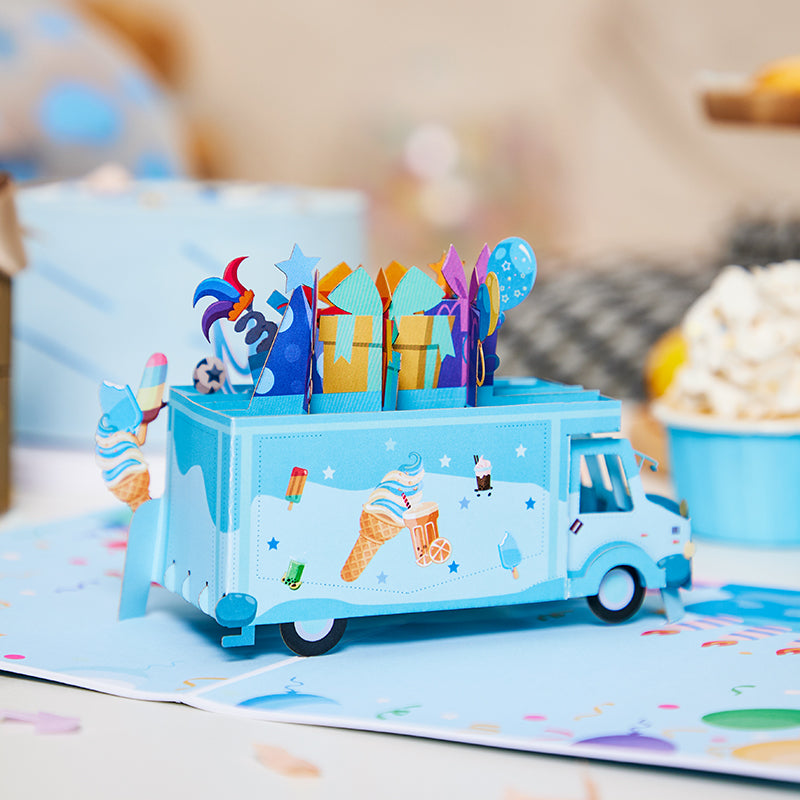 Men's Version Ice Cream Truck Birthday Pop Up Card