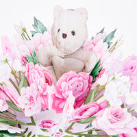 Factory High Quality 3D Pop-Up Greeting Card with Bear & Pink Roses Romantic Gift for Valentine's Day