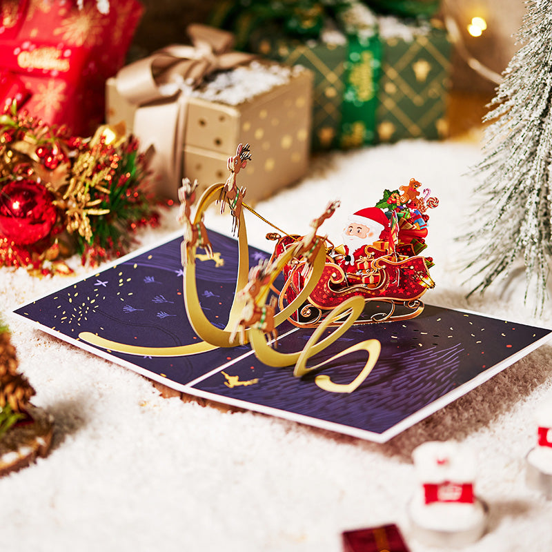 Factory Bulk Price 3D Pop-Up Card Santa Sleigh Greeting Card Festive Christmas Corporate Gift Card