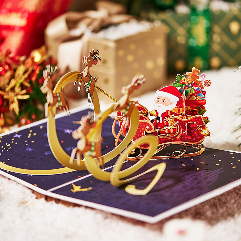 Factory Bulk Price 3D Pop-Up Card Santa Sleigh Greeting Card Festive Christmas Corporate Gift Card