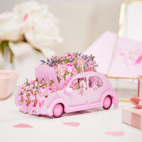 Large Scale Sale 3D Pop-Up Greeting Card With Pink Flowers Car Design Handmade Card