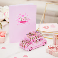 Large Scale Sale 3D Pop-Up Greeting Card With Pink Flowers Car Design Handmade Card
