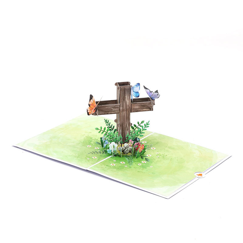 Distributor Wholesale Easter Cross 3D Pop-Up Card With Religious Spring & Butterfly Design