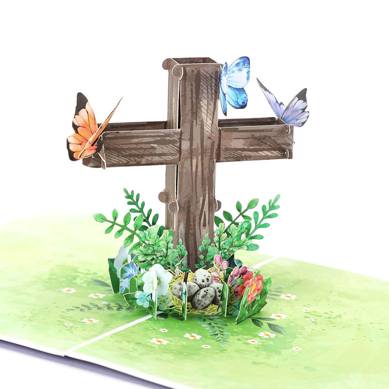 Distributor Wholesale Easter Cross 3D Pop-Up Card With Religious Spring & Butterfly Design